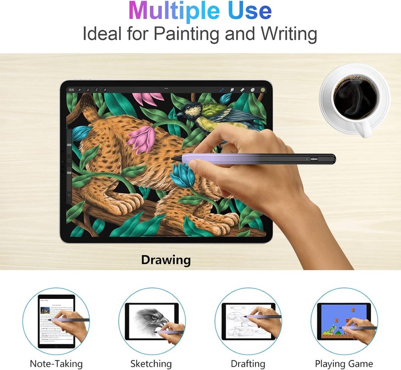 COO ​​​Stylus Pen for iPad 2018-2023 with Palm Rejection, Active Pencil for iPads 10th/9th/8th/7th/6th Gen, for iPad Pro11/12.9 inch, for iPads Air 5th/4th/3th, for iPad Mini 6th/5th Gen(Black and Purple) - Image 3